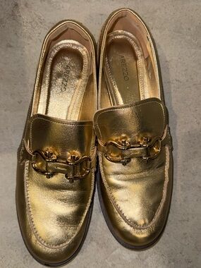 Arezzo Metallic Gold Leather Loafers
